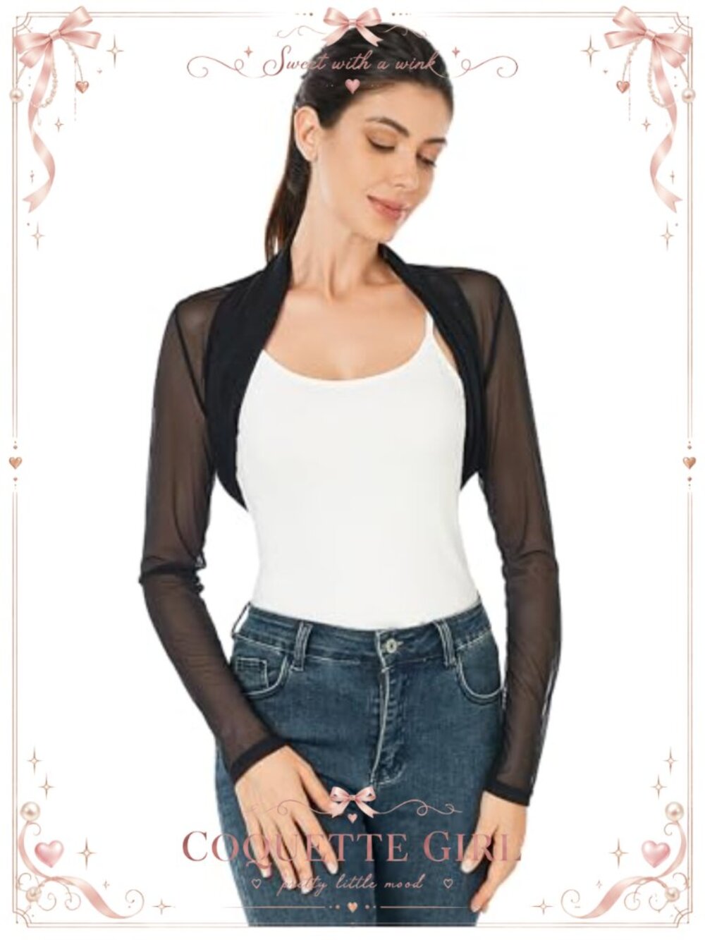 Women Ruched Long Sleeve Sheer Bolero Cropped Shrug Open Front Cardigan